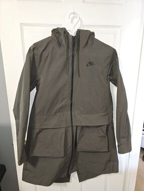 Nike Olive Green Hooded Rain Jacket Womens Size Xs